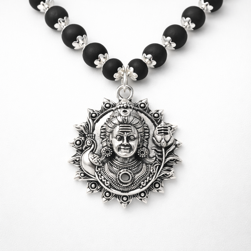 karungali mala with murugan face pendant