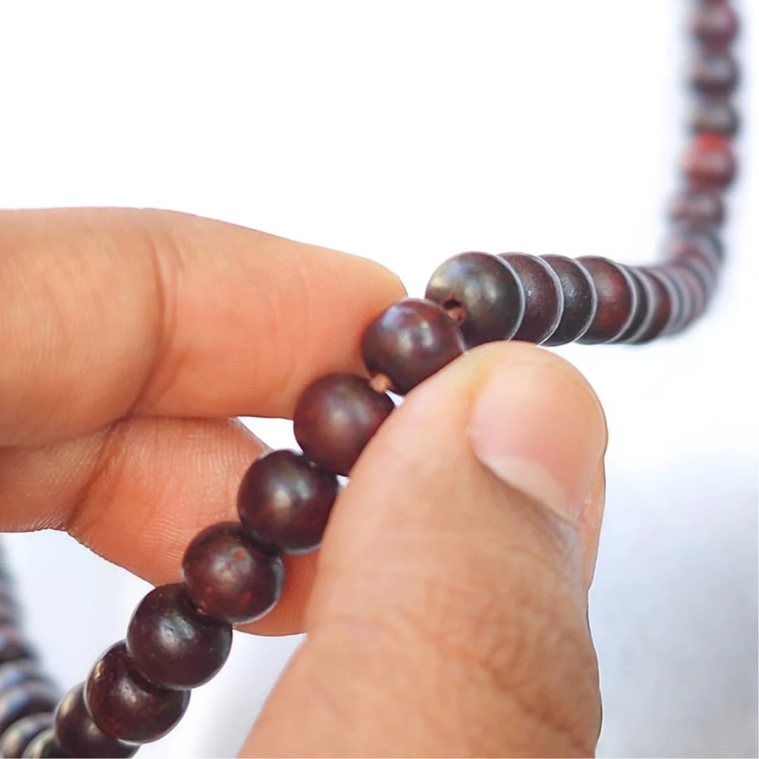 red sandalwood mala - closeup shot